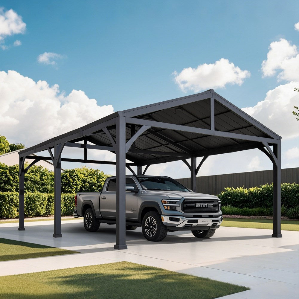 Mazonvintage 20x14 Steel Carport Sturdy Gazebo with 2 Ceiling Hooks