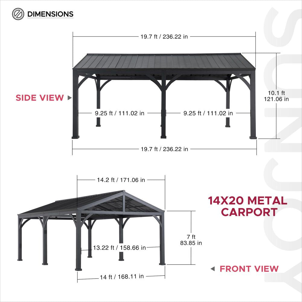 Mazonvintage 20x14 Steel Carport Sturdy Gazebo with 2 Ceiling Hooks