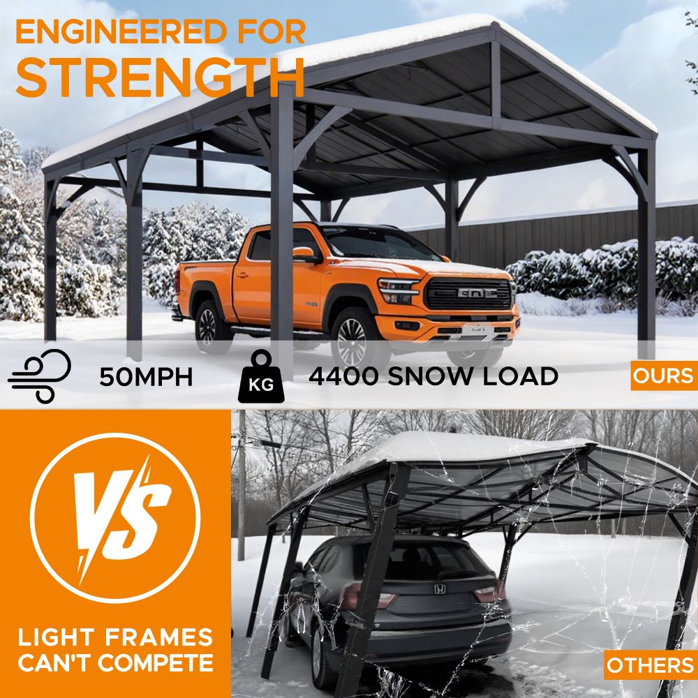 Mazonvintage 20x14 Steel Carport Sturdy Gazebo with 2 Ceiling Hooks