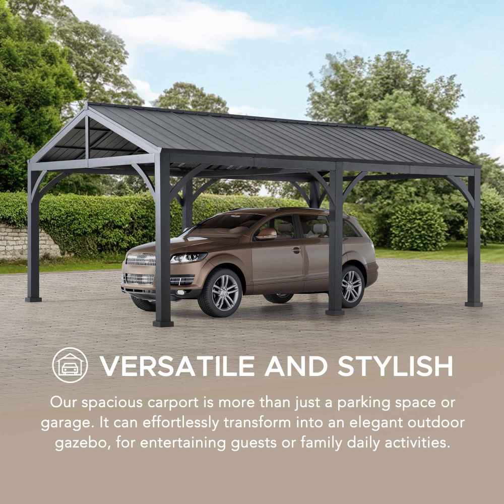 Mazonvintage 20x14 Steel Carport Sturdy Gazebo with 2 Ceiling Hooks