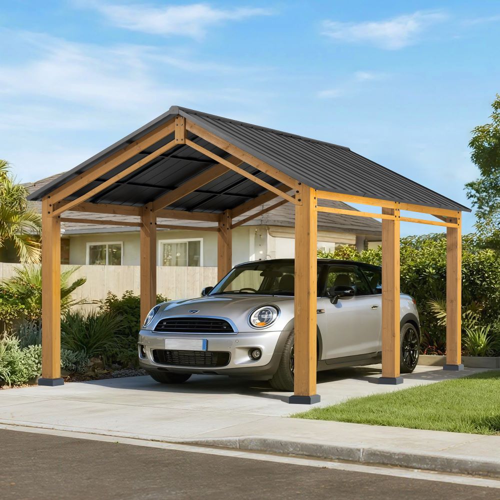 Mazonvintage 11x13 Small Wooden Carport Gazebo with Ceiling Hook