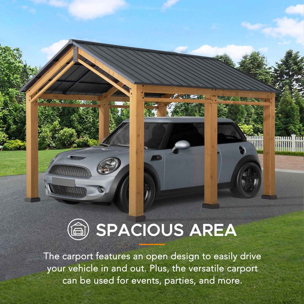 Mazonvintage 11x13 Small Wooden Carport Gazebo with Ceiling Hook