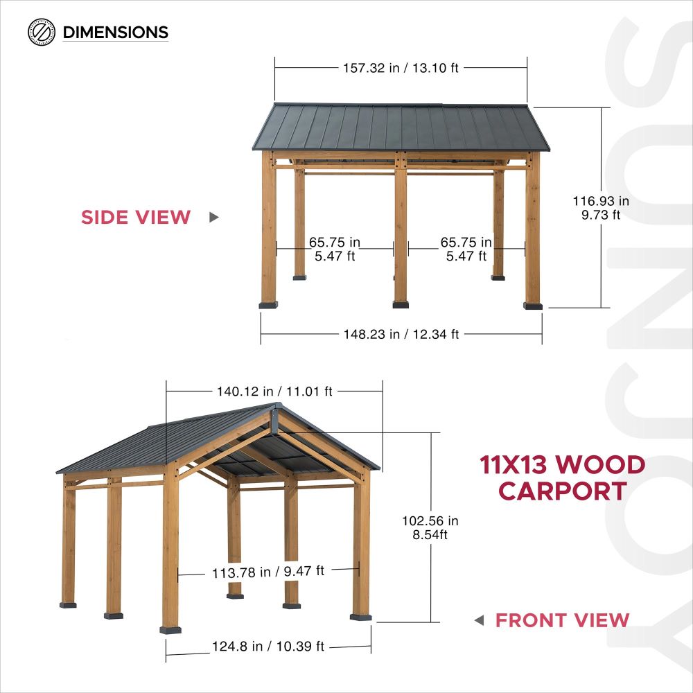 Mazonvintage 11x13 Small Wooden Carport Gazebo with Ceiling Hook