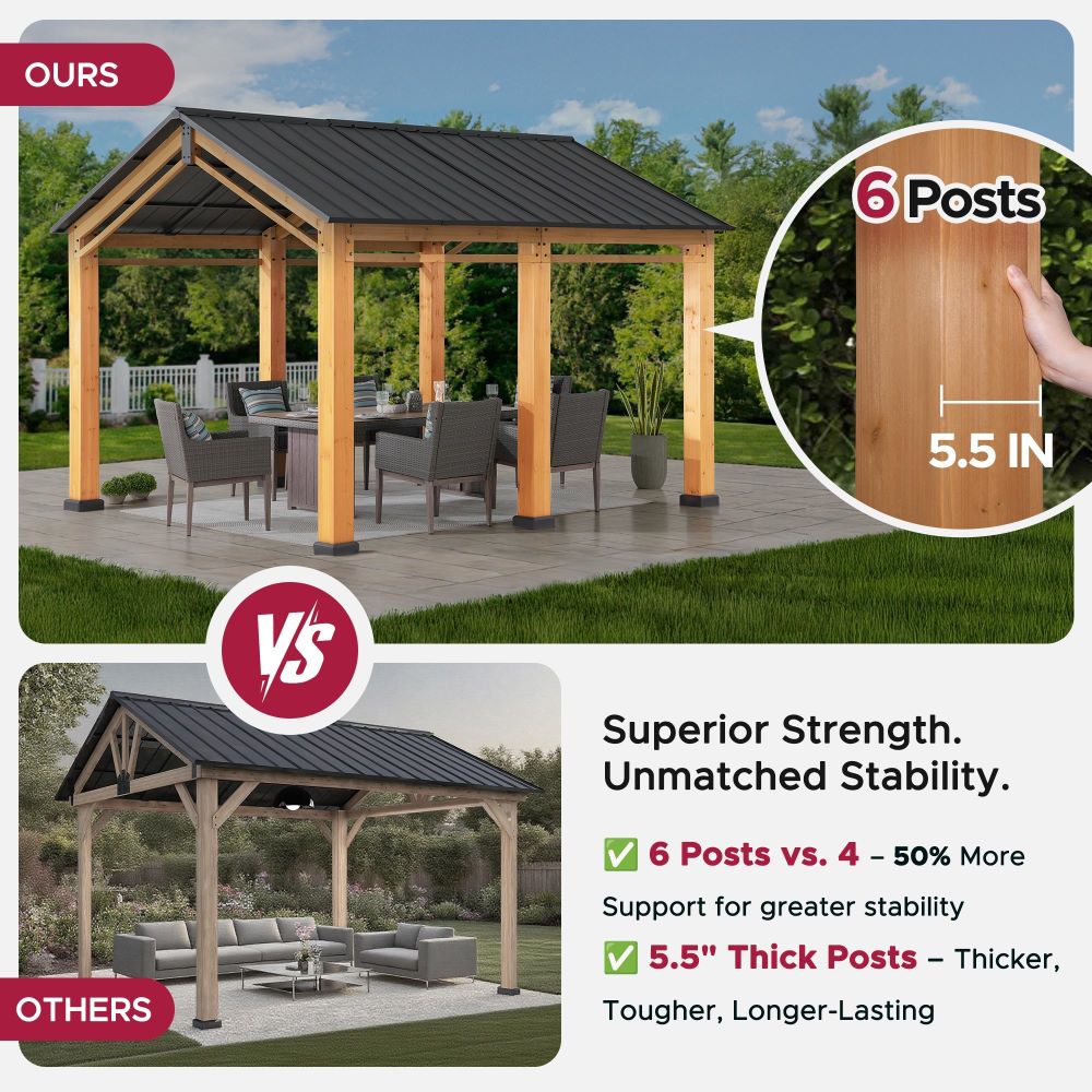 Mazonvintage 11x13 Small Wooden Carport Gazebo with Ceiling Hook