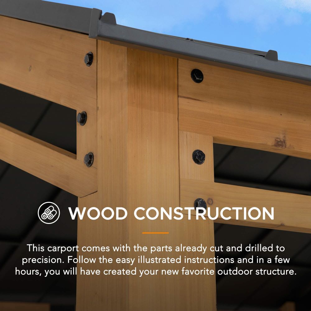 Mazonvintage 11x20 Wood Carport Gazebo Kits with Ceiling Hooks - Standard
