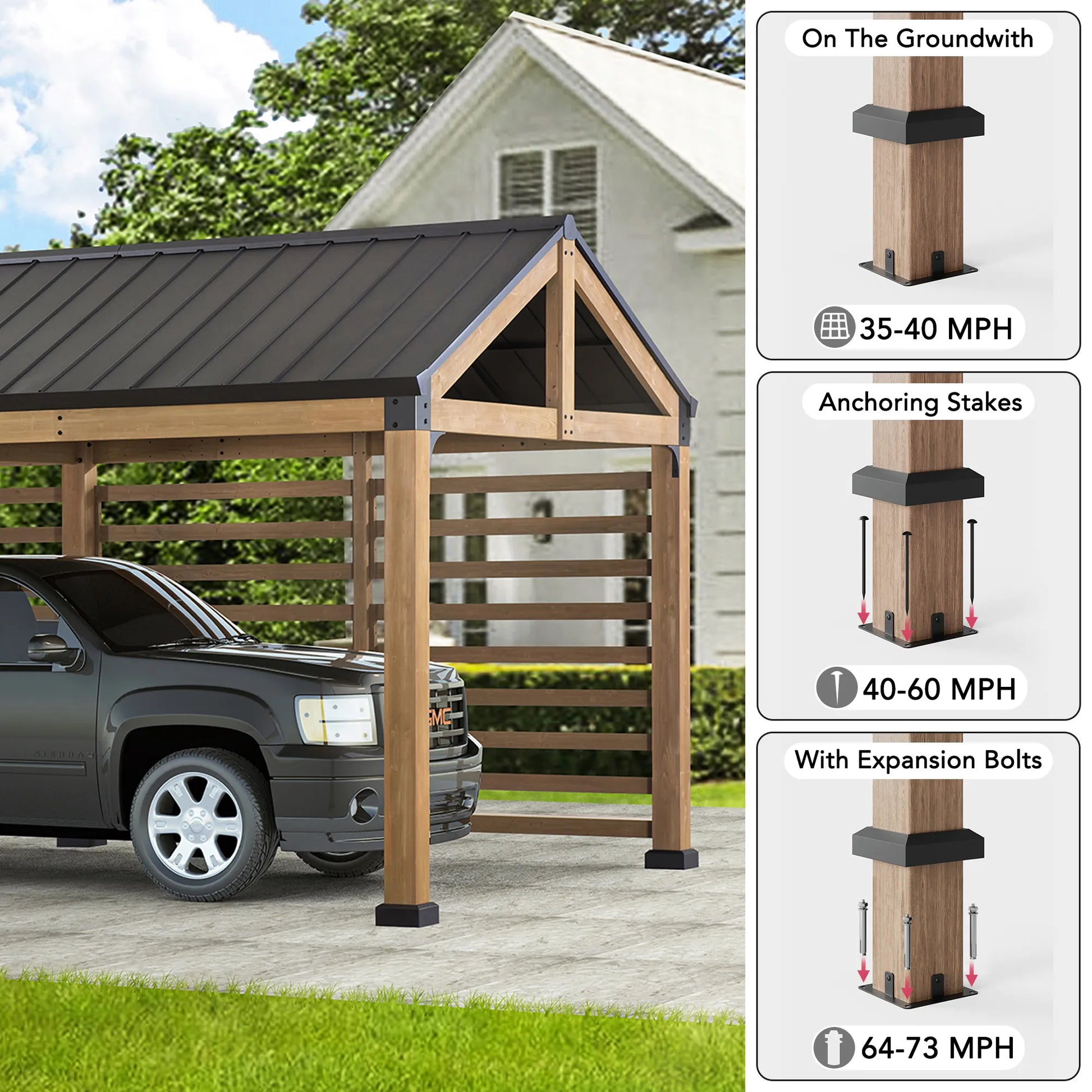 MazonvintageNewville 10x20 Wood Carport with Privacy Wall and Rain Gutter