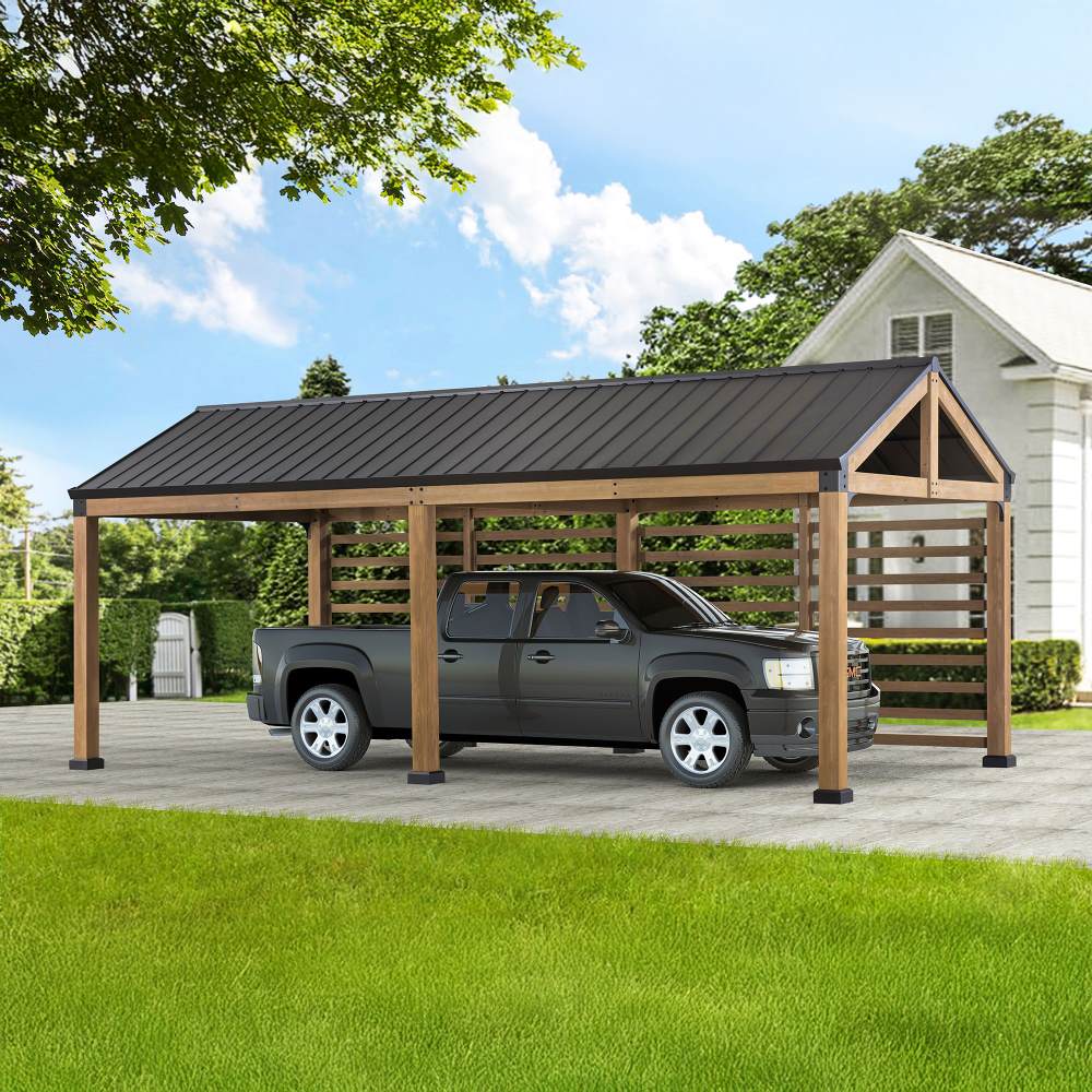 MazonvintageNewville 10x20 Wood Carport with Privacy Wall and Rain Gutter