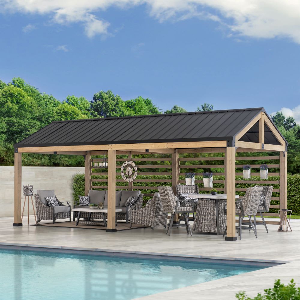 MazonvintageNewville 10x20 Wood Carport with Privacy Wall and Rain Gutter