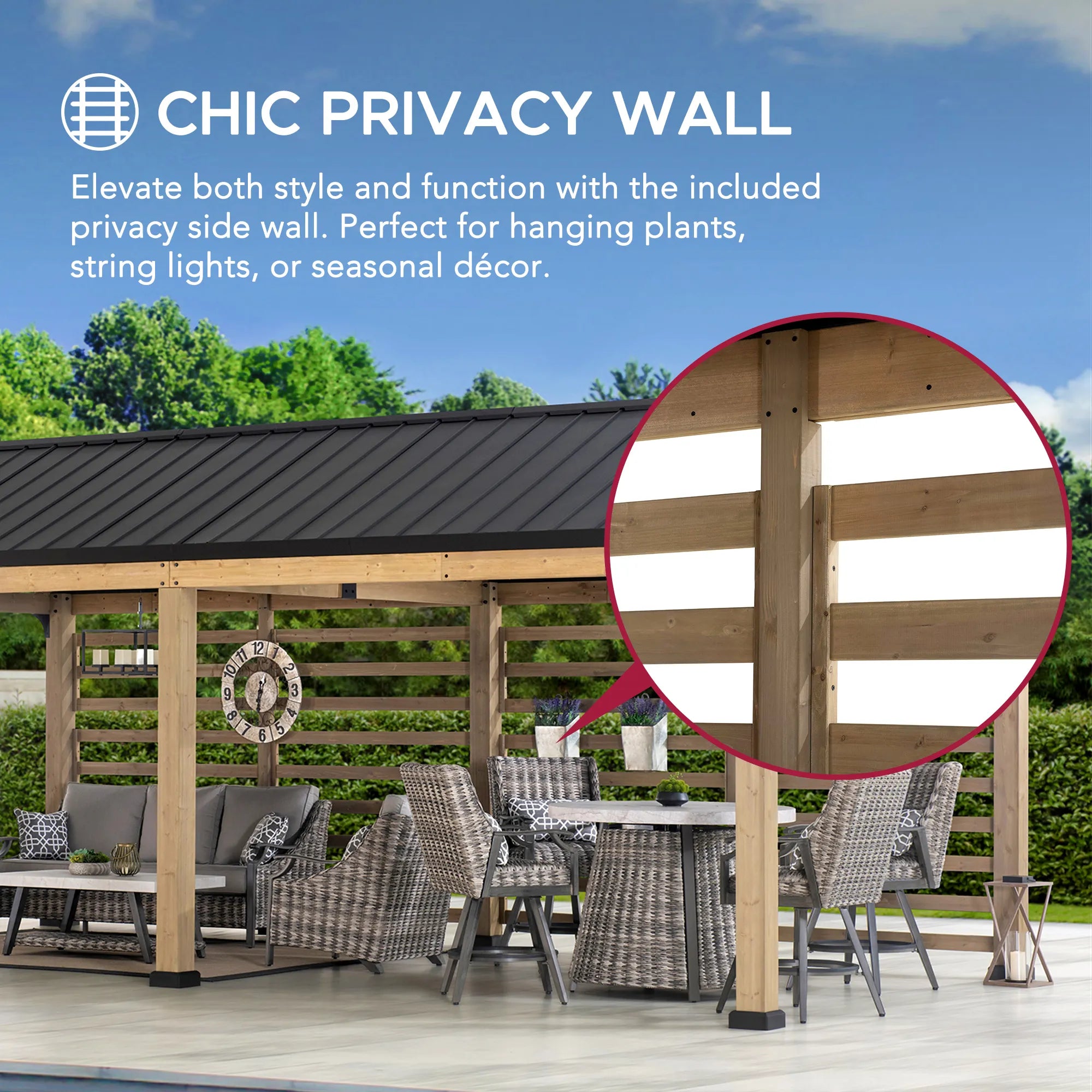 MazonvintageNewville 10x20 Wood Carport with Privacy Wall and Rain Gutter
