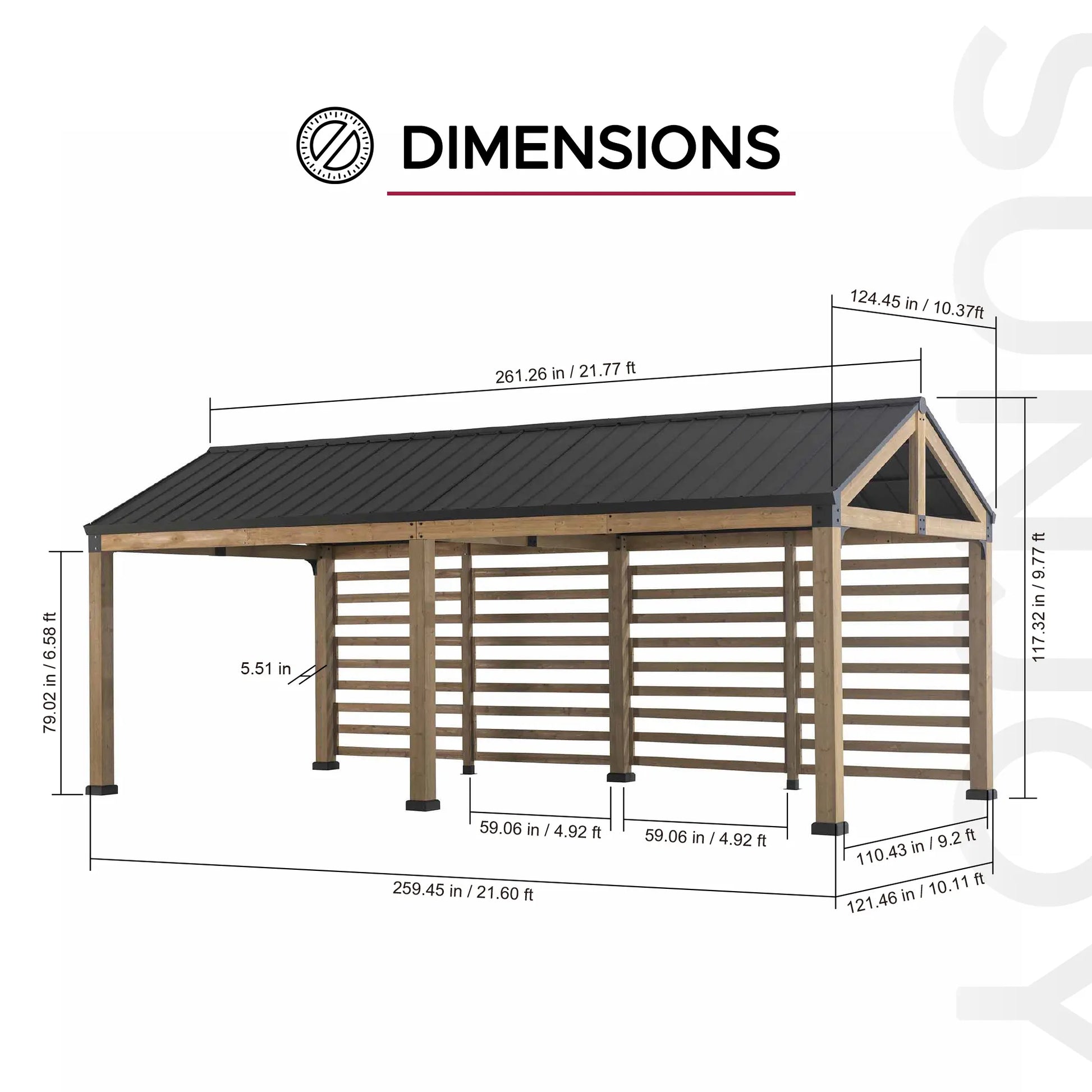 MazonvintageNewville 10x20 Wood Carport with Privacy Wall and Rain Gutter