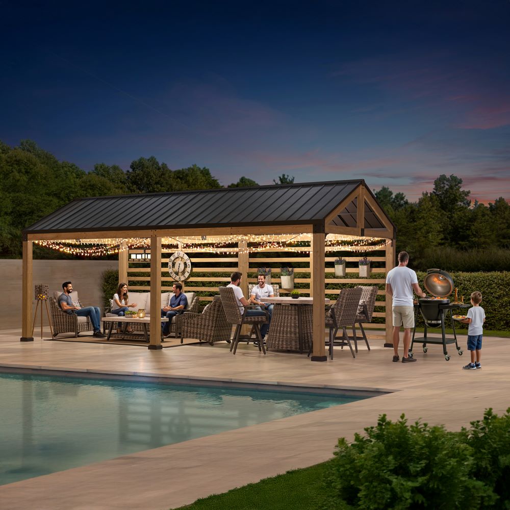 MazonvintageNewville 10x20 Wood Carport with Privacy Wall and Rain Gutter