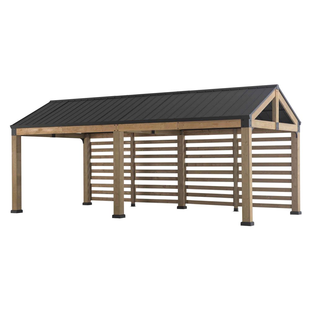 MazonvintageNewville 10x20 Wood Carport with Privacy Wall and Rain Gutter