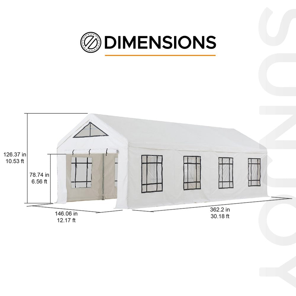 Mazonvintage 12x30 Sundale Party Tent with 8 Removable PE Windows and 2 Roll-up Side Walls