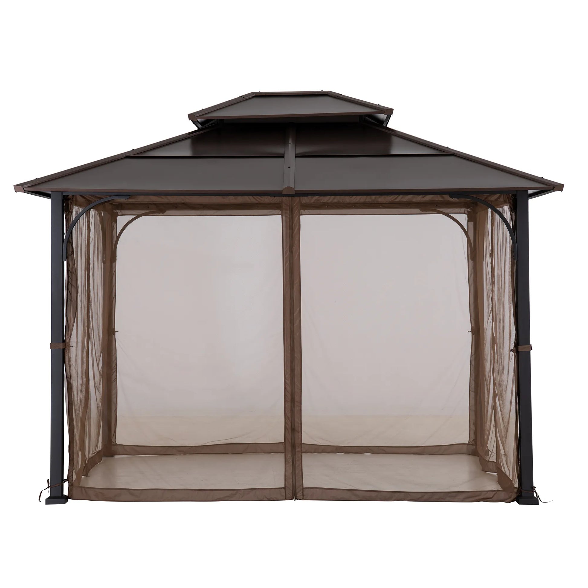 Mazonvintage 10x12 Cedar Wood Gazebo with Galvanized Steel Roof, LED String Lights & Mosquito Netting - Black