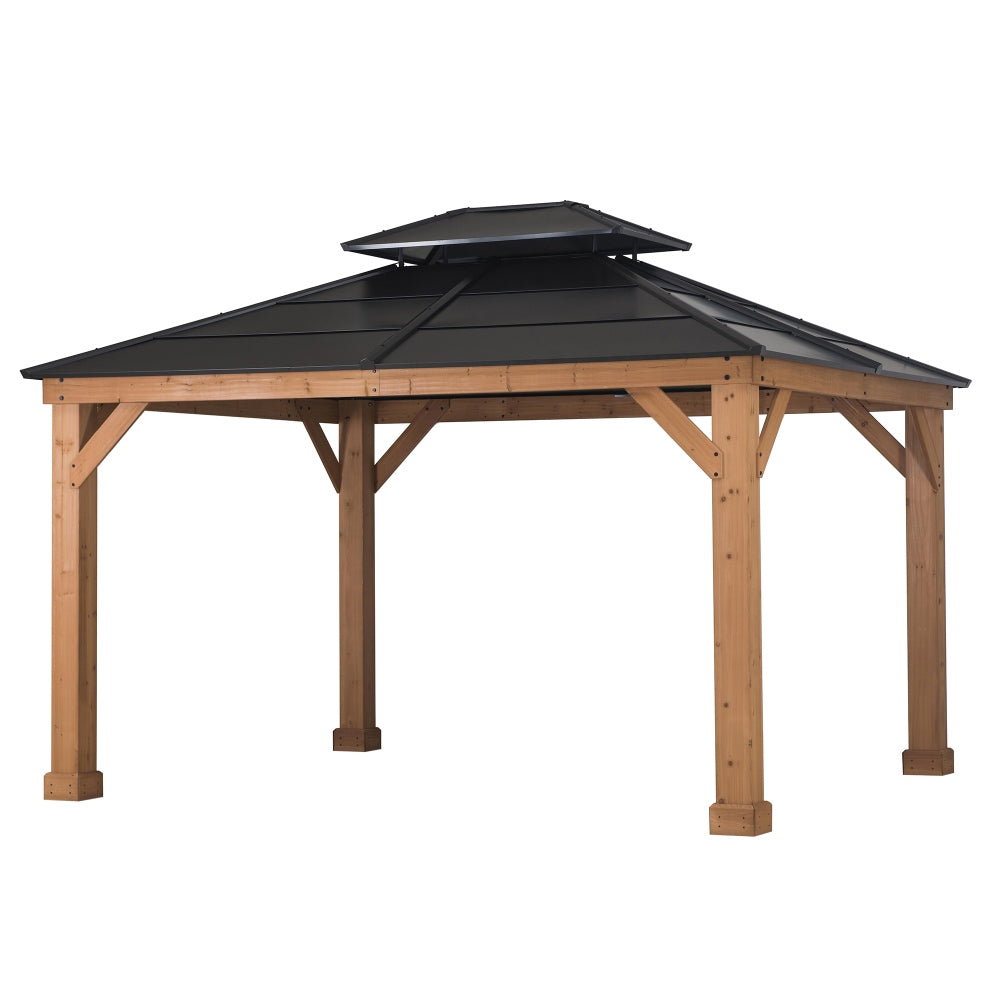 Mazonvintage 11x13 Cedar Hardtop Gazebo with Heavy-Duty Steel Roof & Ceiling Hook - Natural Cedar