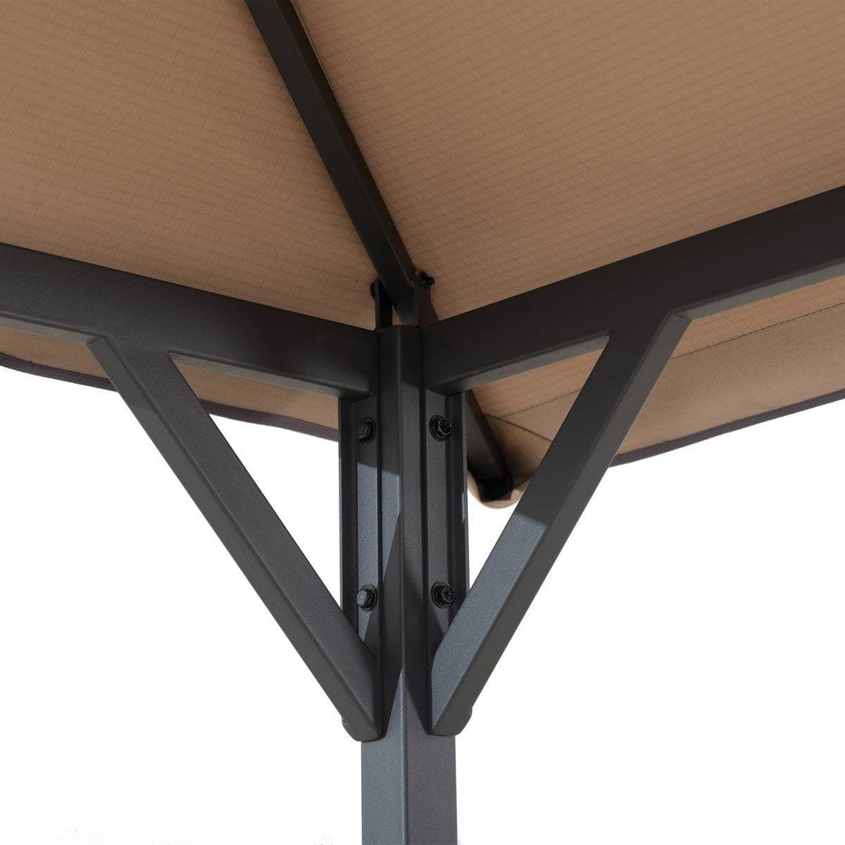 Mazonvintage Outdoor Patio 5x8 Khaki 2-Tier Steel Backyard Soft Top Grill Gazebo with Bar Shelves and Hooks