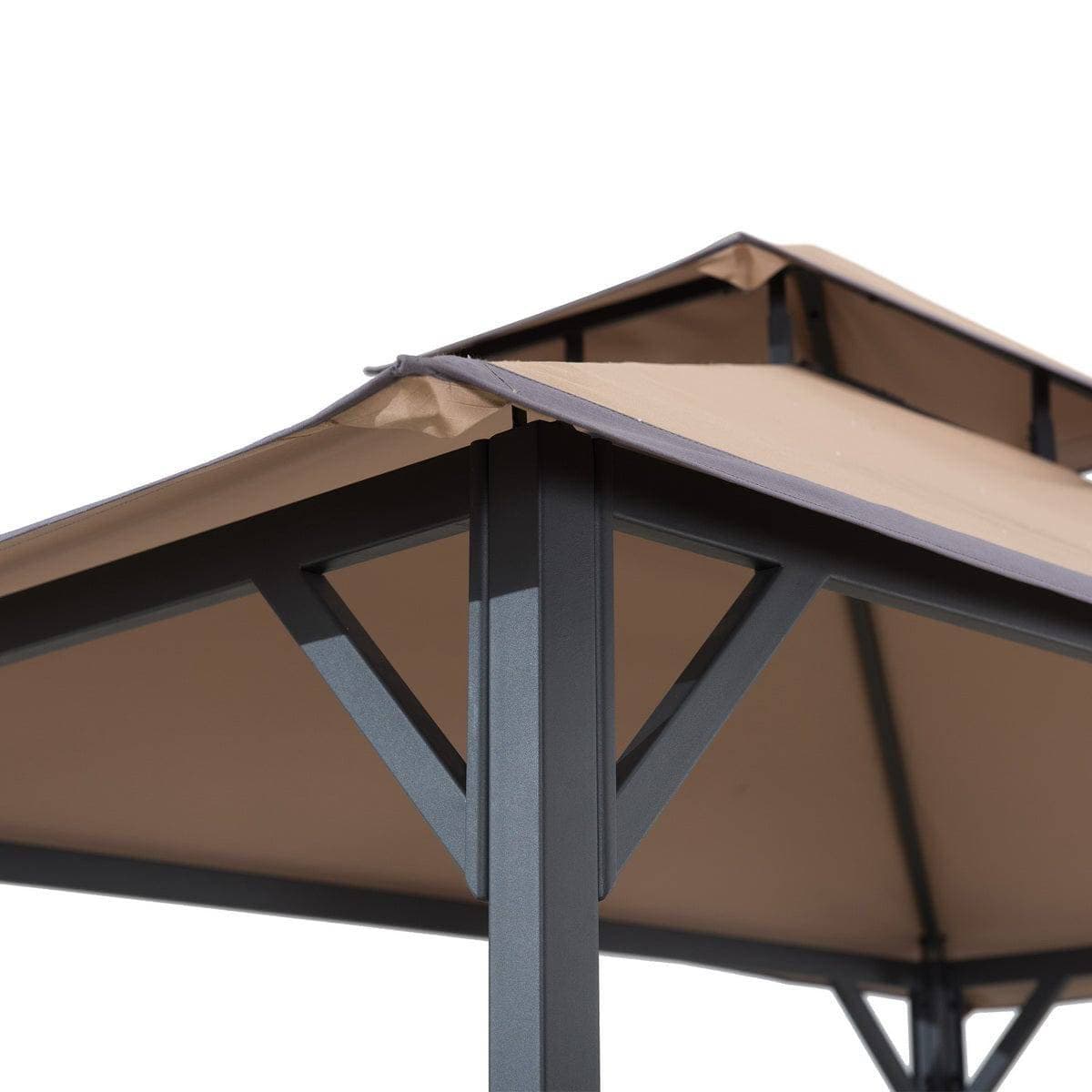 Mazonvintage Outdoor Patio 5x8 Khaki 2-Tier Steel Backyard Soft Top Grill Gazebo with Bar Shelves and Hooks