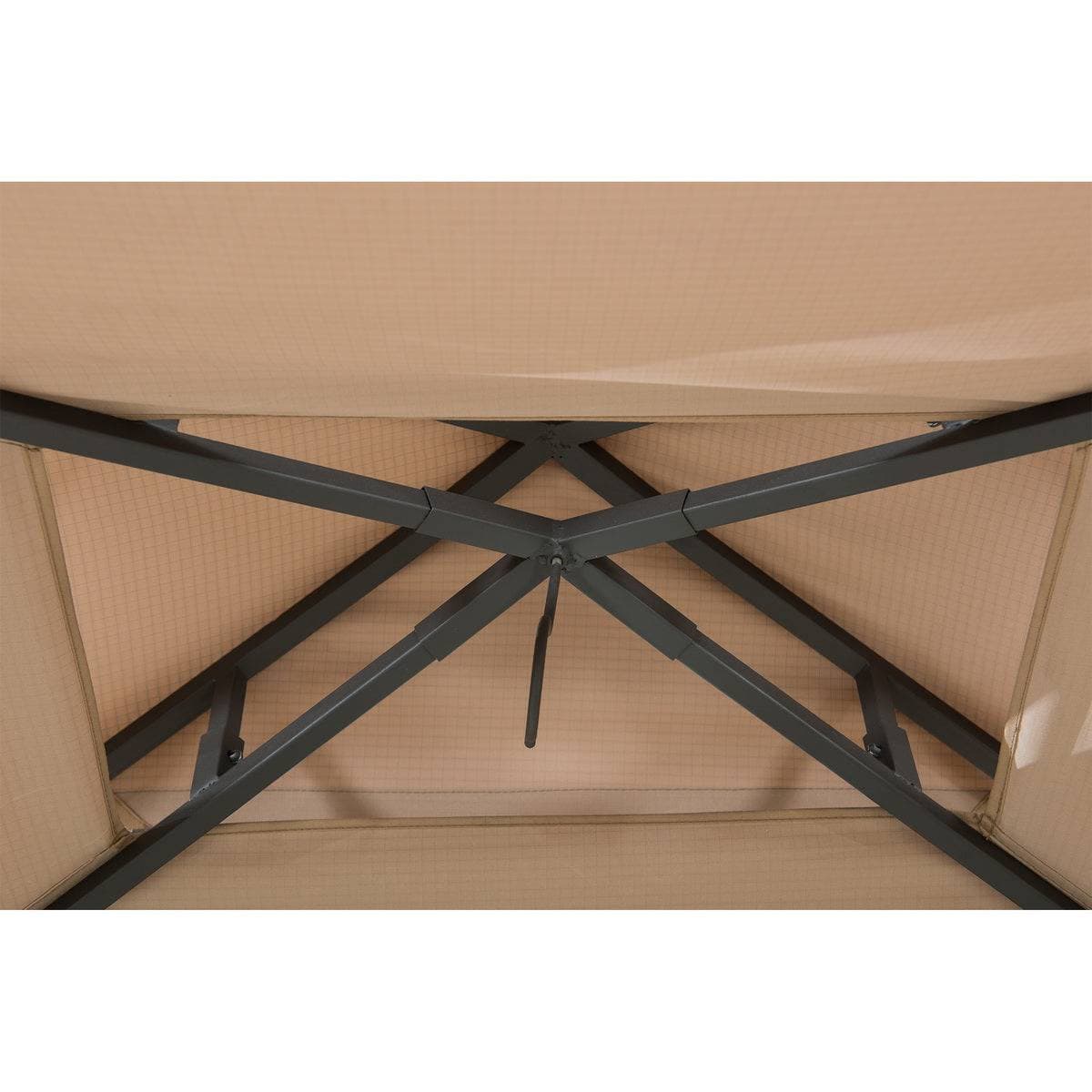Mazonvintage Outdoor Patio 5x8 Khaki 2-Tier Steel Backyard Soft Top Grill Gazebo with Bar Shelves and Hooks