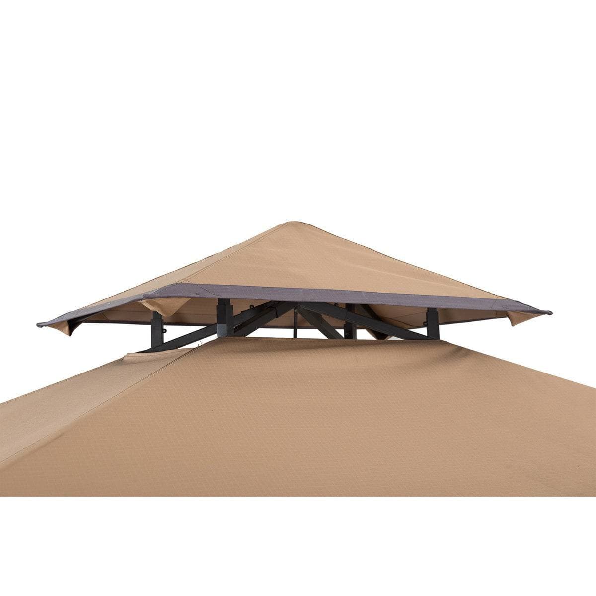 Mazonvintage Outdoor Patio 5x8 Khaki 2-Tier Steel Backyard Soft Top Grill Gazebo with Bar Shelves and Hooks