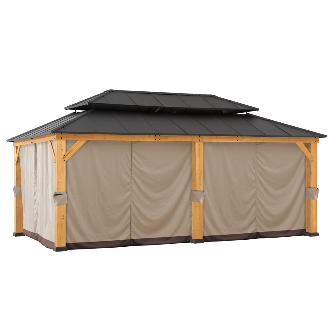 Mazonvintage 12x20 Cedar Frame Gazebo with Galvanized Steel Roof and Curtains