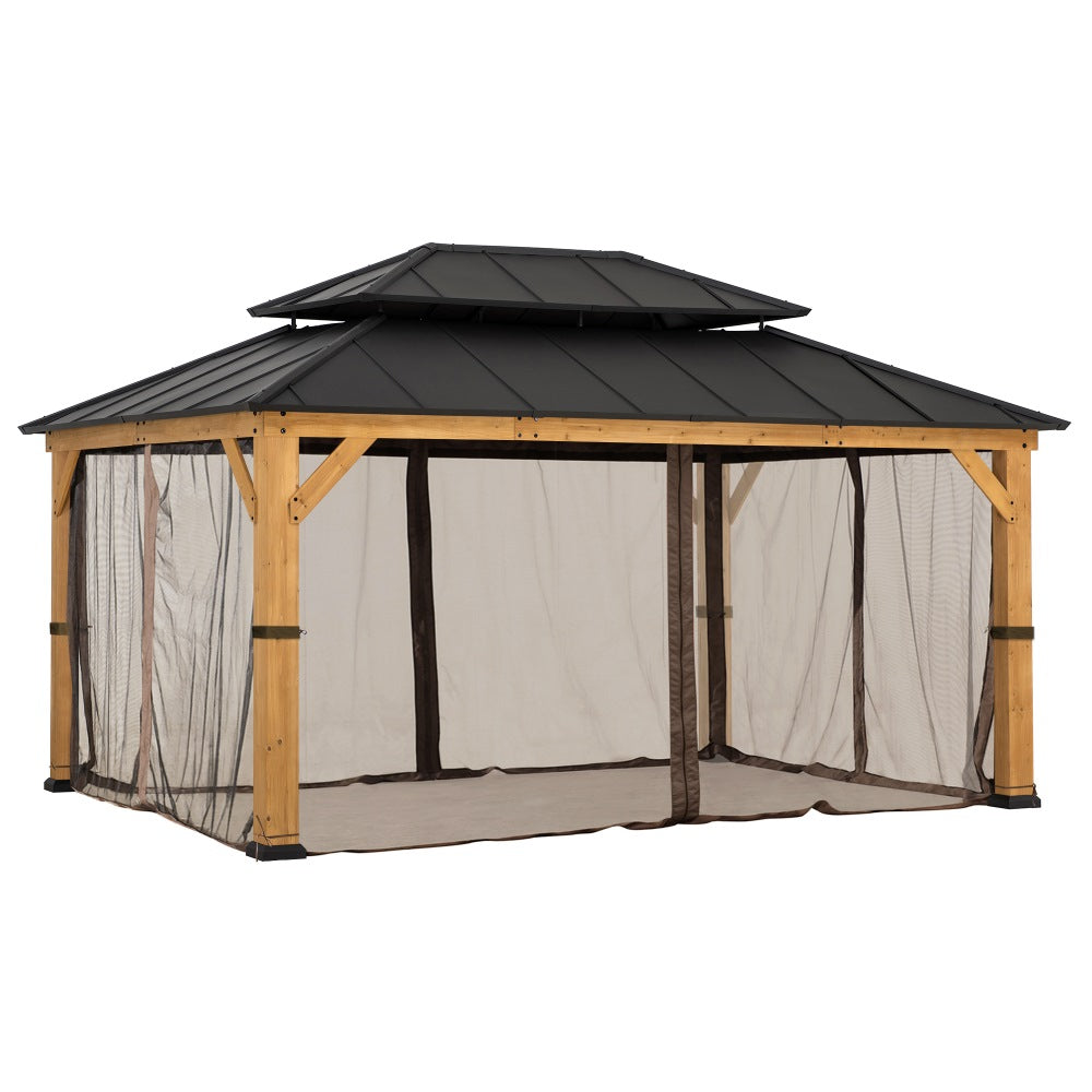 Mazonvintage 12x16 Patio Cedar Wood Gazebo with Galvanized Steel Roof & Mosquito Netting
