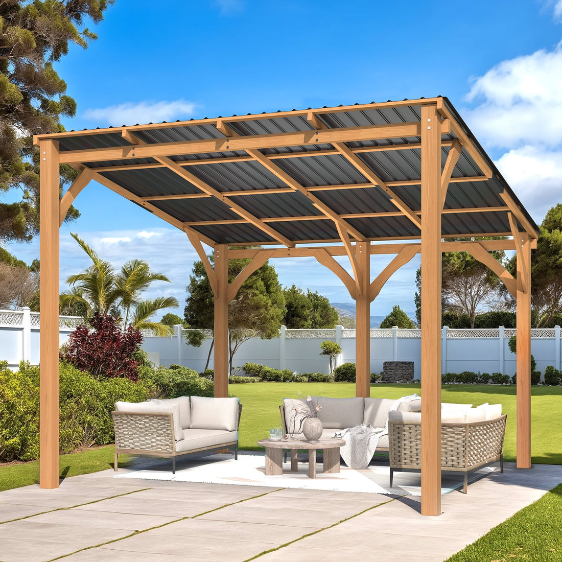 Mazonvintage 10' x 10' Wood Gazebo, Outdoor Heavy Duty Wooden Pergola on Clearance, Patio Lean to Hardtop Awnings