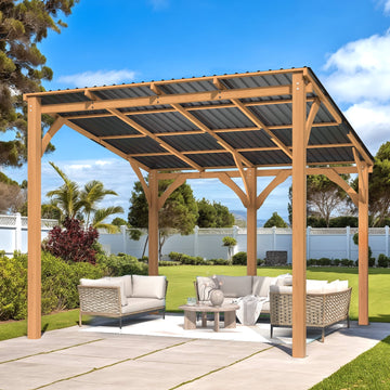 Mazonvintage 10' x 10' Wood Gazebo, Outdoor Heavy Duty Wooden Pergola on Clearance, Patio Lean to Hardtop Awnings
