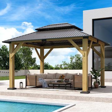 Mazonvintage 10 x 12 ft. Outdoor Wooden Mazonvintage Gazebo, Galvanized Steel Double Roof Gazebo for Patio, Mazonvintage, Deck, Lawns