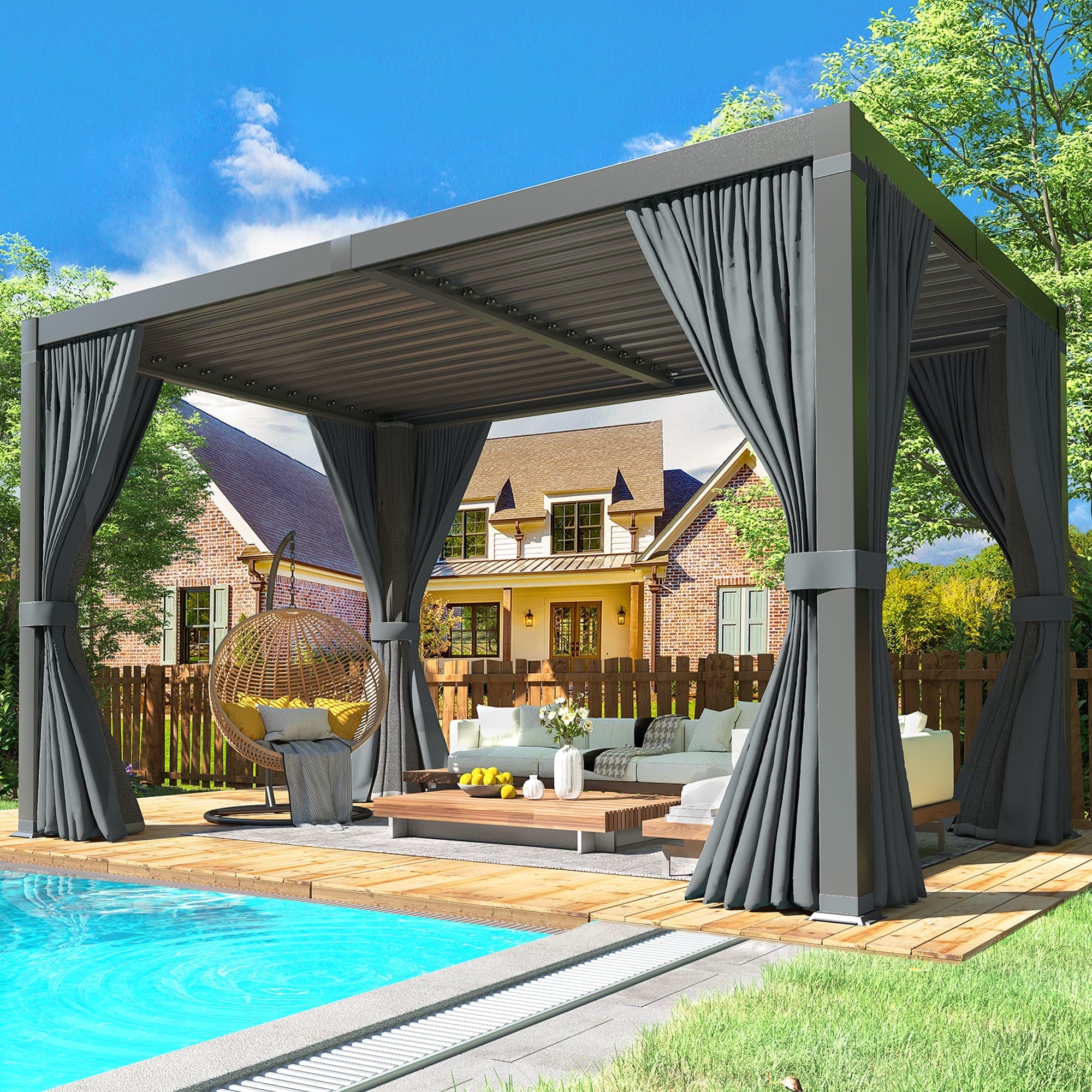 Mazonvintage 10'x12' Outdoor Aluminum Louvered Pergola with Adjustable Louvered Roof for Mazonvintage, Garden, and Decks, Gray