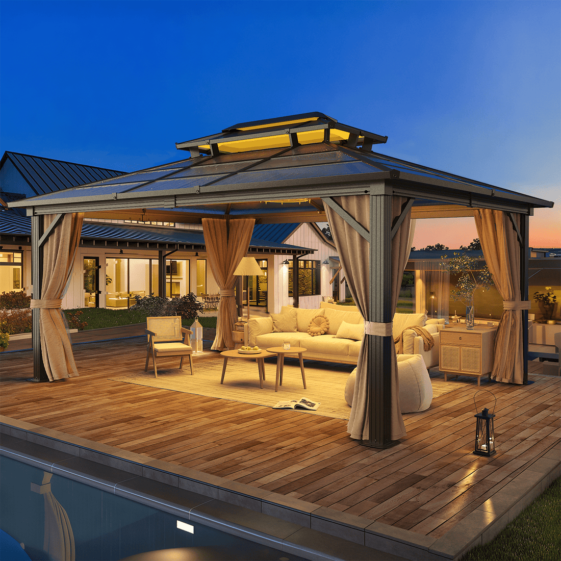 Mazonvintage 10'x13' Hardtop Gazebo with Polycarbonate Double Roof and Aluminum Frame for Garden, Patio, Lawns
