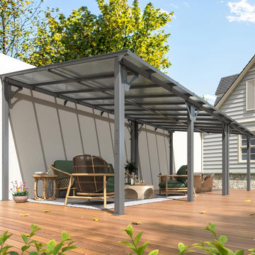 Mazonvintage 10'x22' Outdoor Splicable Gazebo, Mazonvintage Wall Mounted Gazebo & Pergola with Aluminum Frame and Sloping Roof, for Backyard, Deck, Patio-Gray