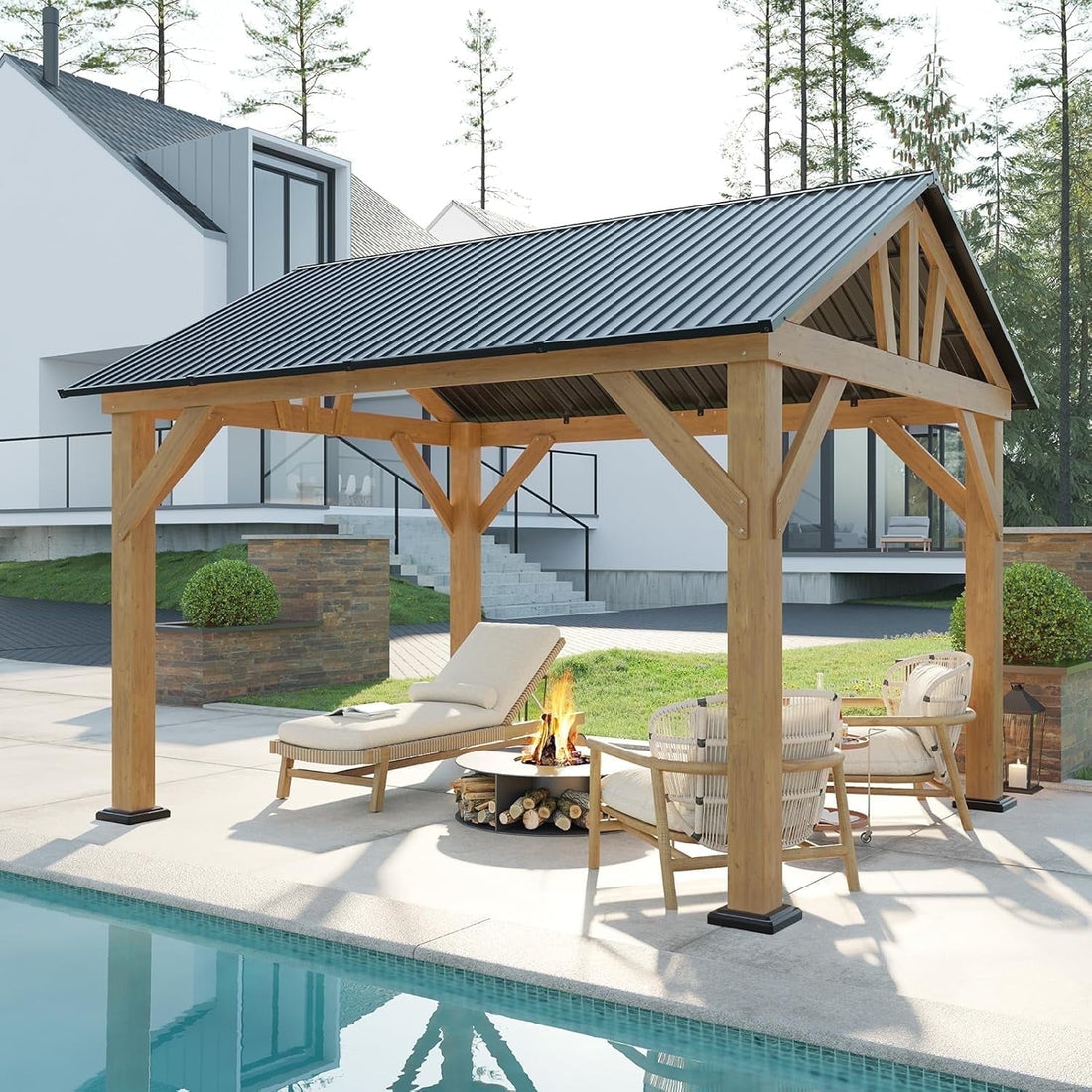Mazonvintage Wood Gazebo 10'x12', Wind & Rain Resistant Design, Grill Gazebo for Garden, Backyard