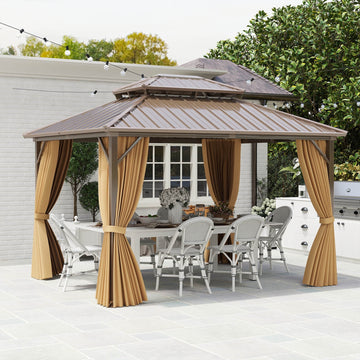 Mazonvintage 12 X 10 FT Mazonvintage Gazebo with  Netting Heavy-Duty Double-Roof Galvanized Metal Top