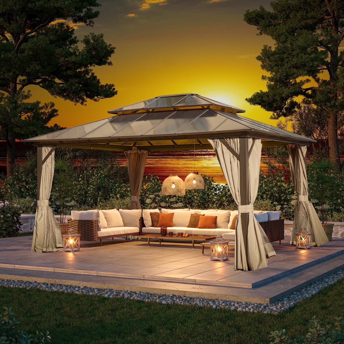 Mazonvintage 12' x 14' Hardtop Gazebo, Outdoor Gazebo with Polycarbonate Double Canopy, Aluminum Gazebo for Patios