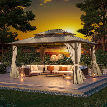 Mazonvintage 12' x 14' Hardtop Gazebo, Outdoor Gazebo with Polycarbonate Double Canopy, Aluminum Gazebo for Patios