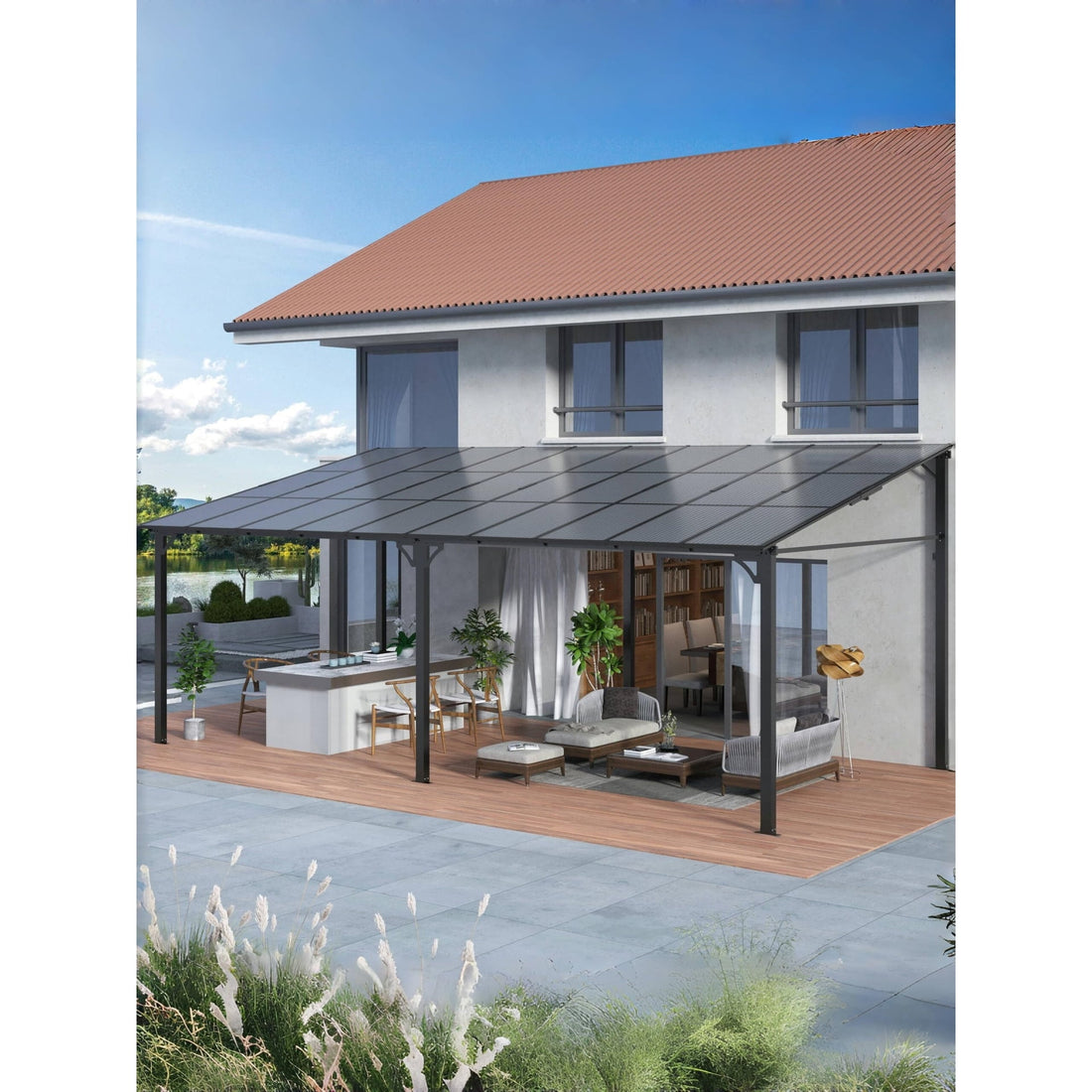 Mazonvintage 12'x 20',12'x 14' Lean to Gazebo Dark Brown_12'*20' - Dark Brown_12'*20'