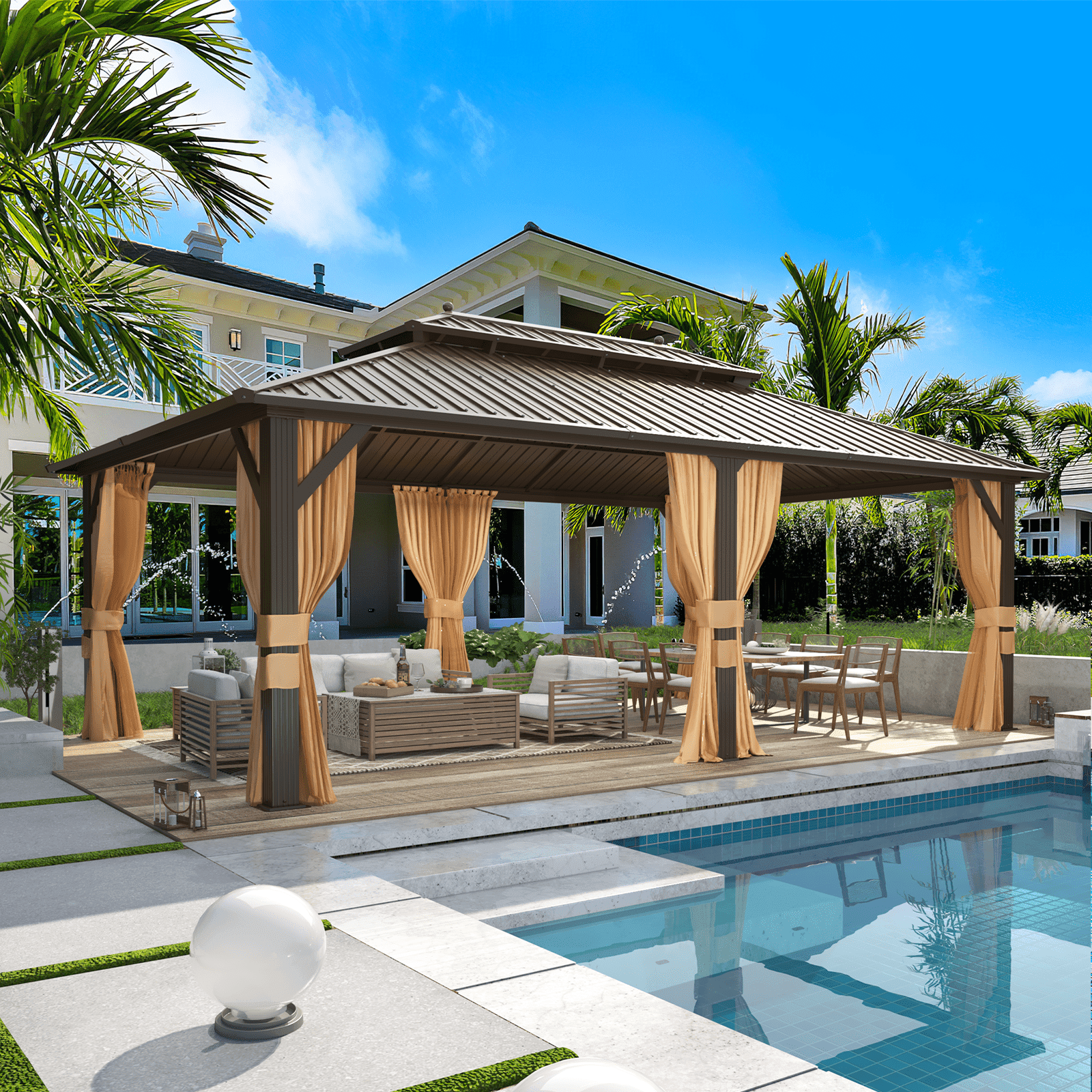 Mazonvintage 12' x 20' Mazonvintage Gazebo Aluminum Frame Gazebo with Galvanized Steel Double Roof