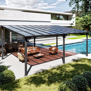 Mazonvintage 12'x20' Gazebo for Patio, Gazebo Pergola with Sloped Roof, Large Wall-Mounted Heavy Duty Awnings, for Patio, Deck and Mazonvintage