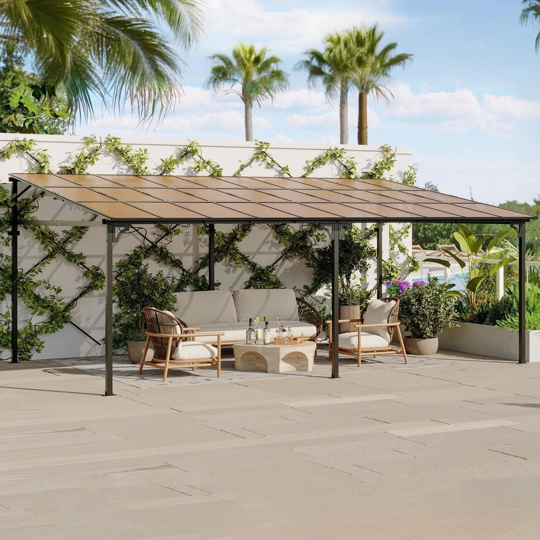 Mazonvintage 12'x20' Outdoor Wall Mounted Gazebo, Hardtop Pergola, Metal Awnings for Patio Mazonvintage Deck