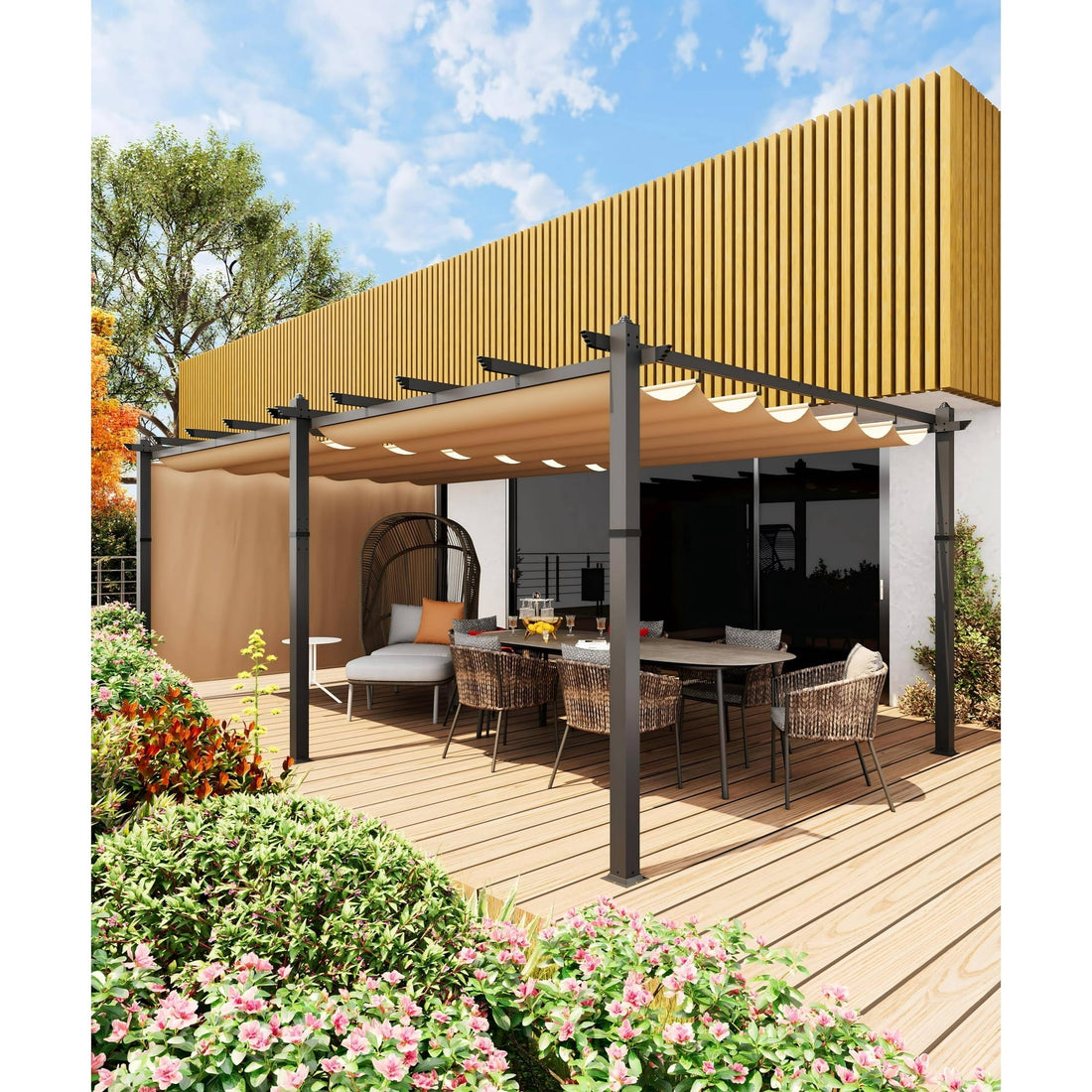 Mazonvintage 12x20 Ft Modern Aluminum Pergola, Outdoor Pergola with Adjustable Canopy, Stable 4-Sided Base, Aluminum Gazebos for Mazonvintage, Deck, Lawn