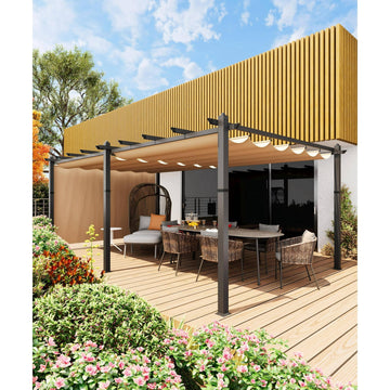 Mazonvintage 12x20 Ft Modern Aluminum Pergola, Outdoor Pergola with Adjustable Canopy, Stable 4-Sided Base, Aluminum Gazebos for Mazonvintage, Deck, Lawn