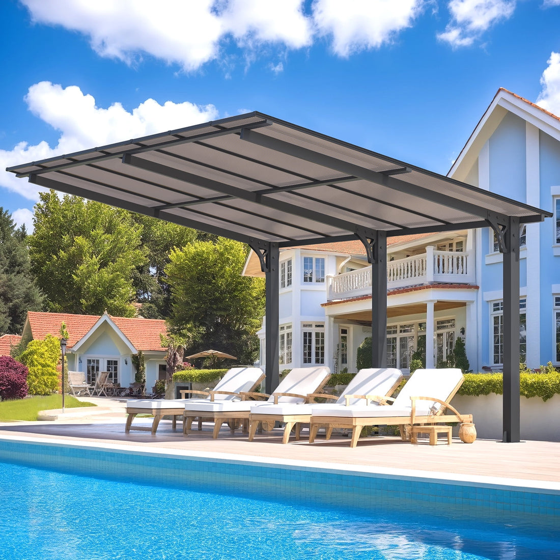Mazonvintage 14' x 10' Gazebo, Outdoor Wall Mounted Mazonvintage Gazebo & Pergola with Aluminum Frame for Patio, Porch and Backyard in Black