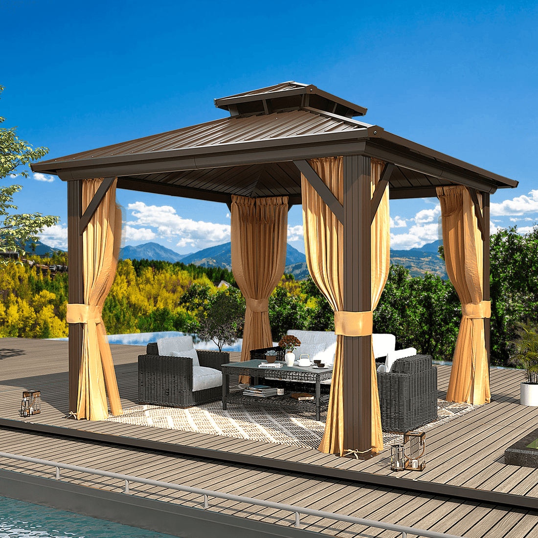 Mazonvintage 10' X 10' Hardtop Gazebo Aluminum Frame Gazebo with Galvanized Steel Double Roof