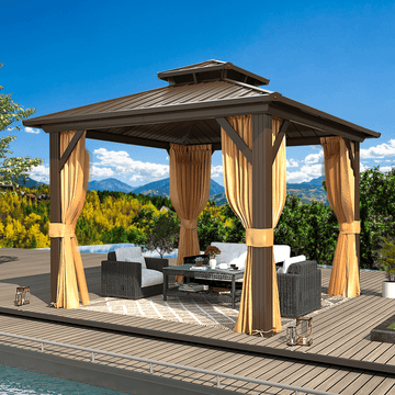 Mazonvintage 10' X 10' Hardtop Gazebo Aluminum Frame Gazebo with Galvanized Steel Double Roof