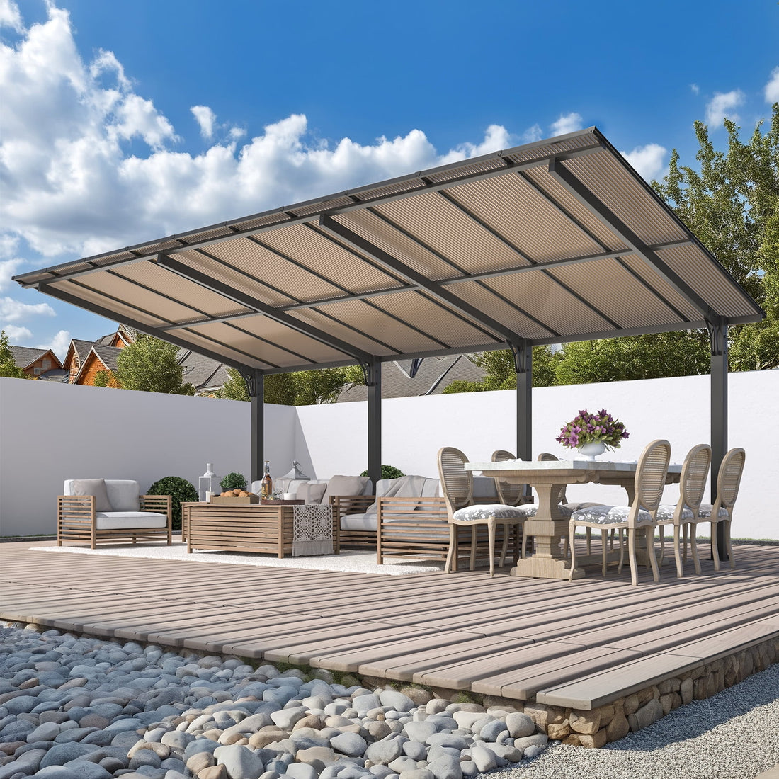 Mazonvintage 20' x 10' Gazebo, Outdoor Wall Mounted Mazonvintage Gazebo & Pergola with Aluminum Frame for Patio, Porch and Mazonvintage in Black