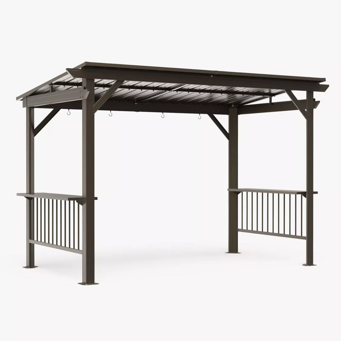 Mazonvintage 6.5x12FT Hardtop Grill Gazebo, Outdoor BBQ Shelter with 2 Side Shelves, Sloping Steel Roof, Permanent Sun Shade & Ceiling Hooks for Patio, Deck, Yard, Garden (Brown)