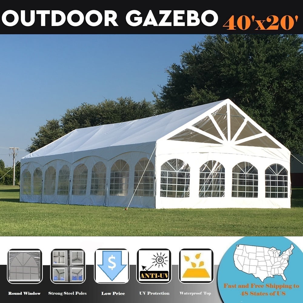 Mazonvintage Canopies 40'x20' PVC Marquee Fire Retardant Party Tent Wedding Canopy Gazebo with Steel Frame, Removable Side Window Walls and Clear End Panels - White