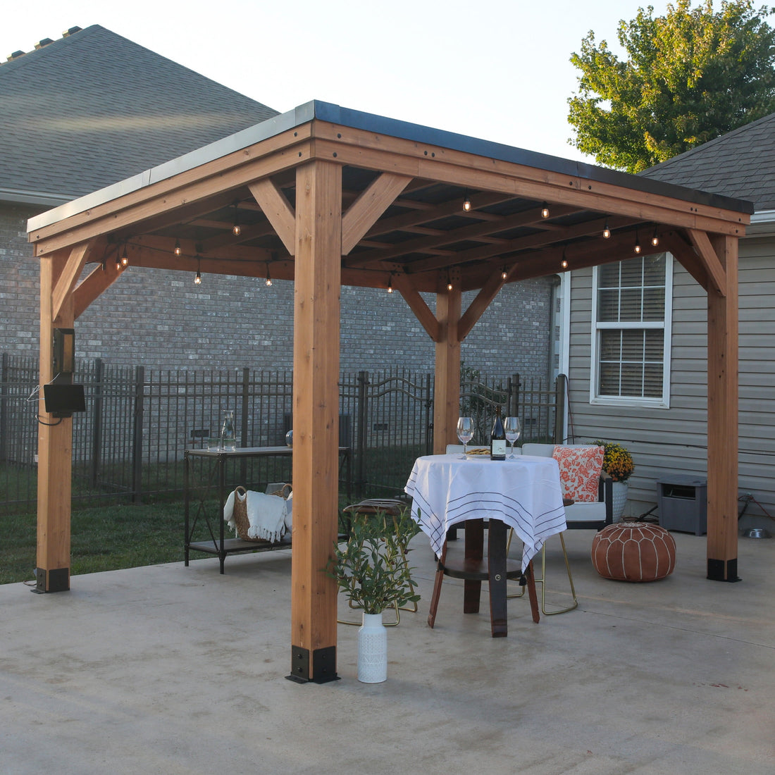 MazonvintageArcadia 12'x9.5' Cedar Wood Gazebo, Galvanized Steel Roof, PowerPort