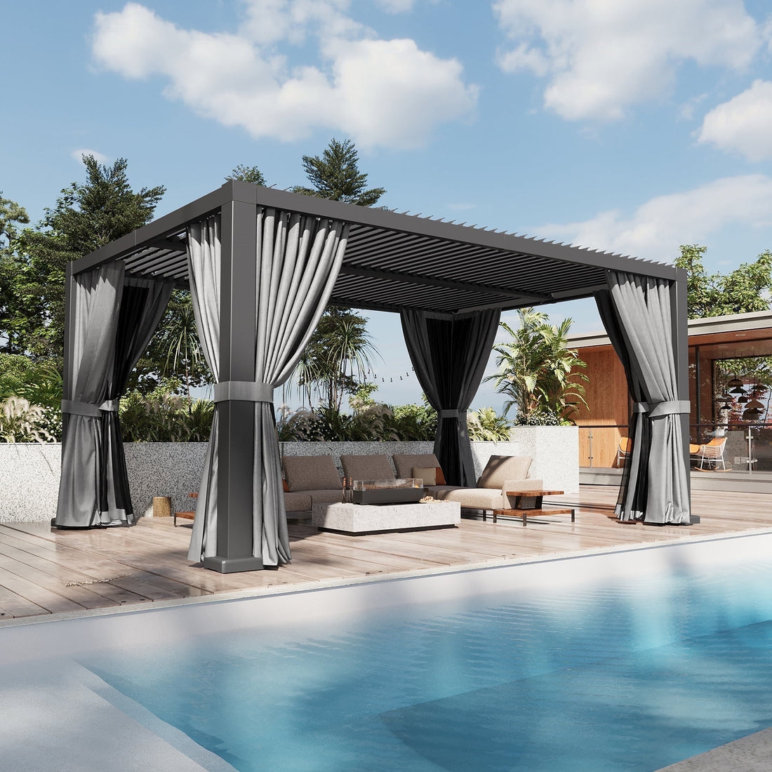 Mazonvintage Louvered Pergola 12' x 16' Outdoor Aluminum Pergola with Adjustable Top for Decks, Gardens and Backyards, Gray