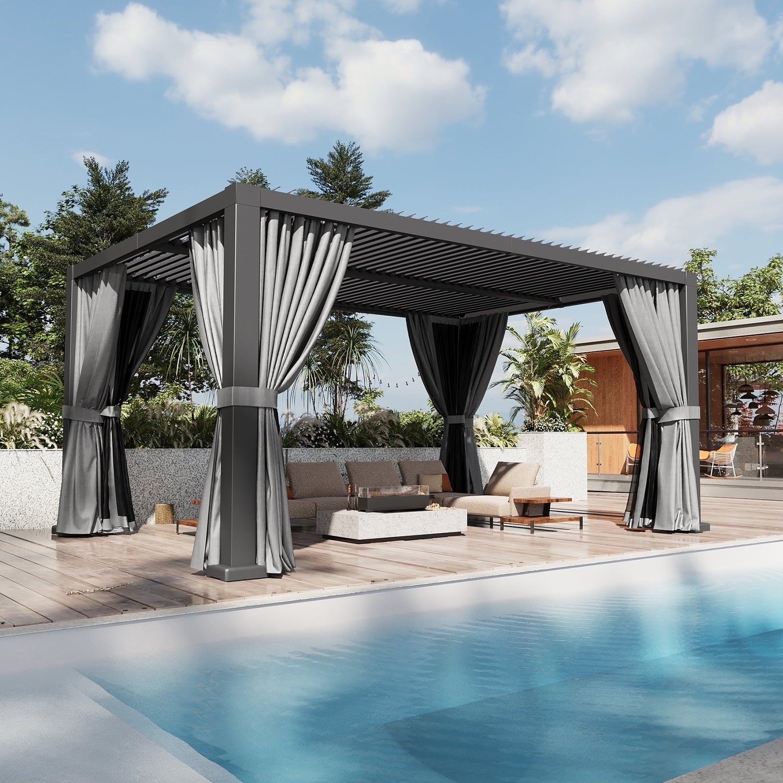 Mazonvintage Louvered Pergola 12' x 16' Outdoor Aluminum Pergola with Adjustable Top for Decks, Gardens and Backyards, Gray